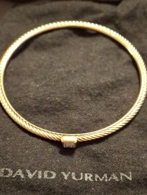 David Yurman 18k Gold Twisted Cable Bracelet with Pavé Diamonds